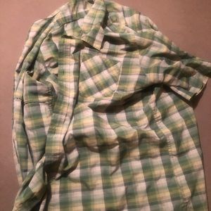 Ascend Plaid Button Up Shirt XL Green Short Sleeve Cotton Chest Pocket